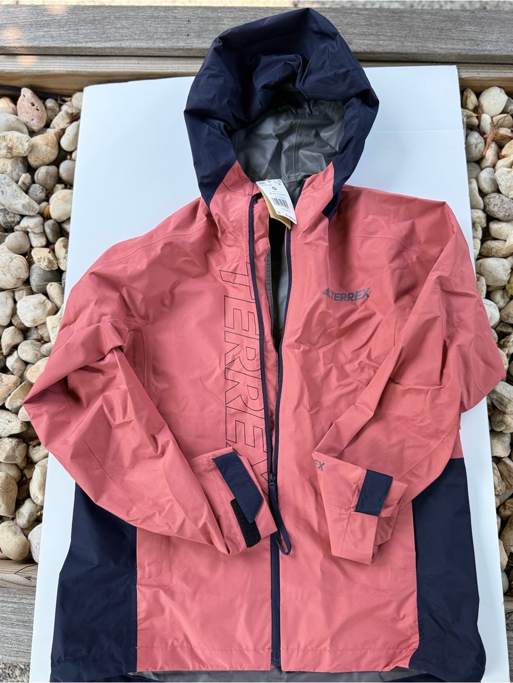 adidas Terrex Coral Pink and Navy Hooded Rain Jacket